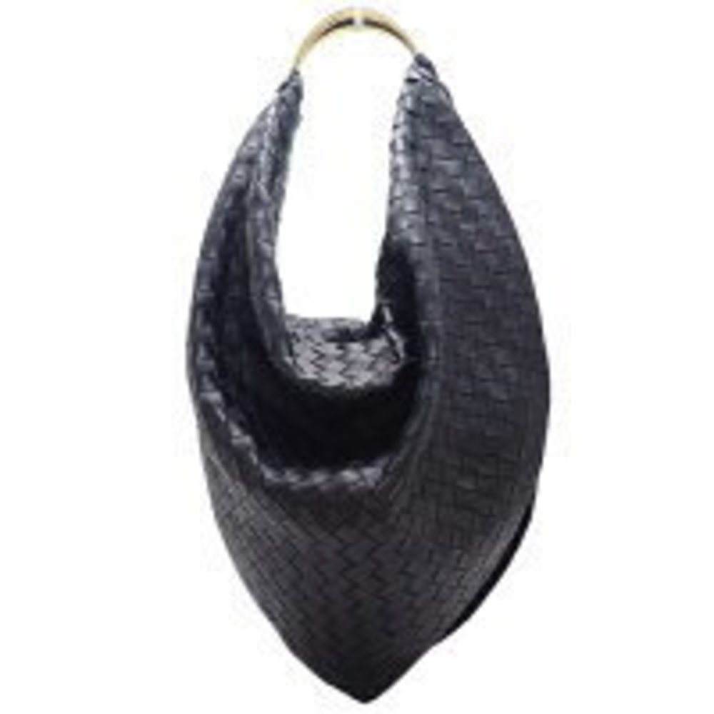 Bottega Veneta Intrecciato Foulard Shoulder Bag Calf Black
